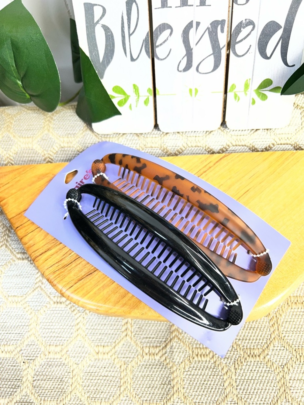 Set of 2 Sleek Banana Hair Clips - Black & Tortoiseshell